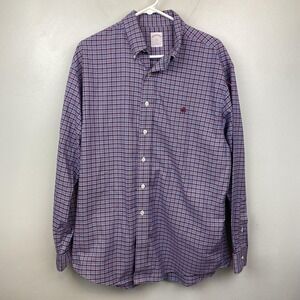 Brooks Brothers Shirt Mens Large Red Blue Plaid Button Down Non-Iron Supima 346‎